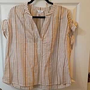 Time and Tru Beige and White Striped Split-Neck Tunic